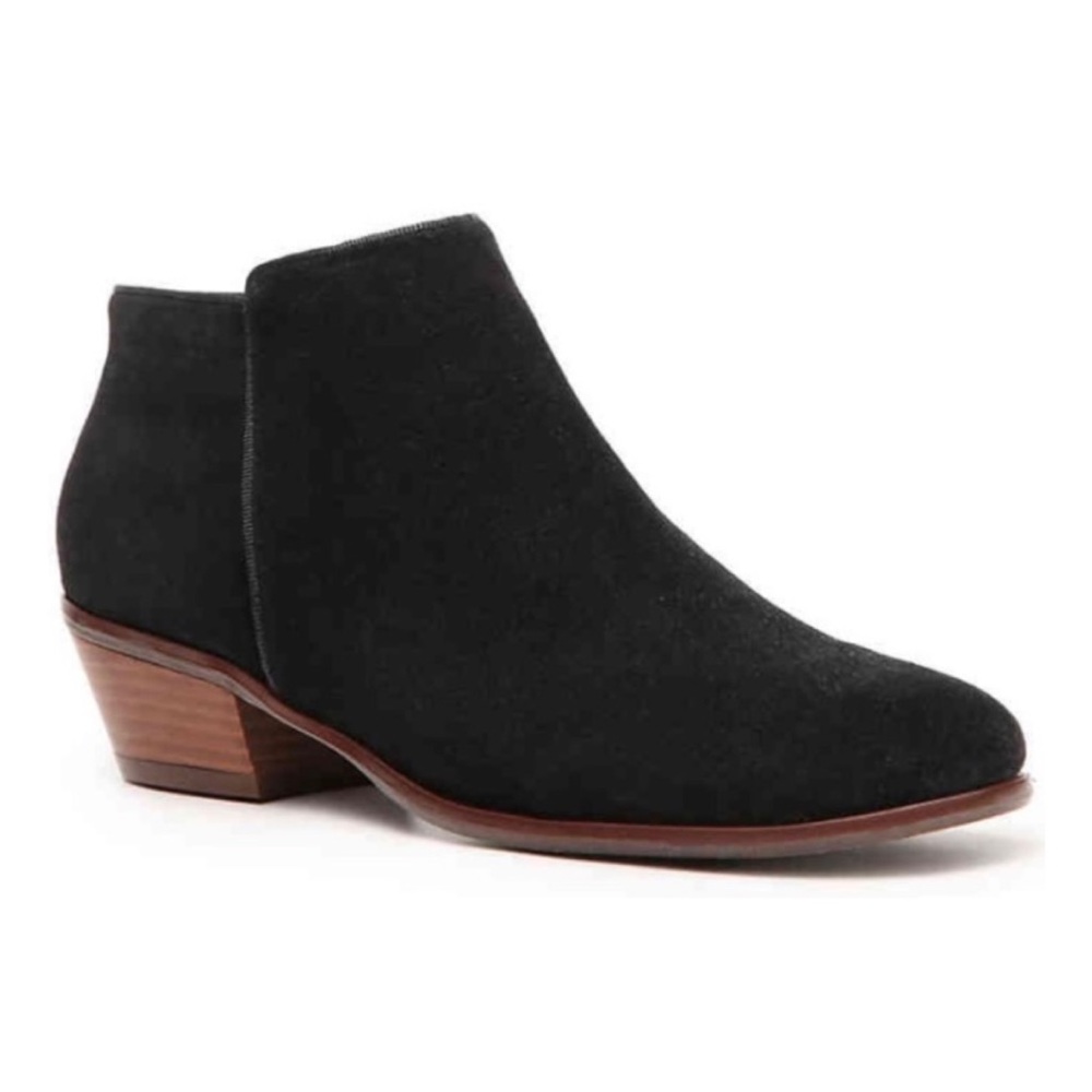 CROWN VINTAGE • Black Suede Leather Tabitha Heeled Ankle Booties, 5.5